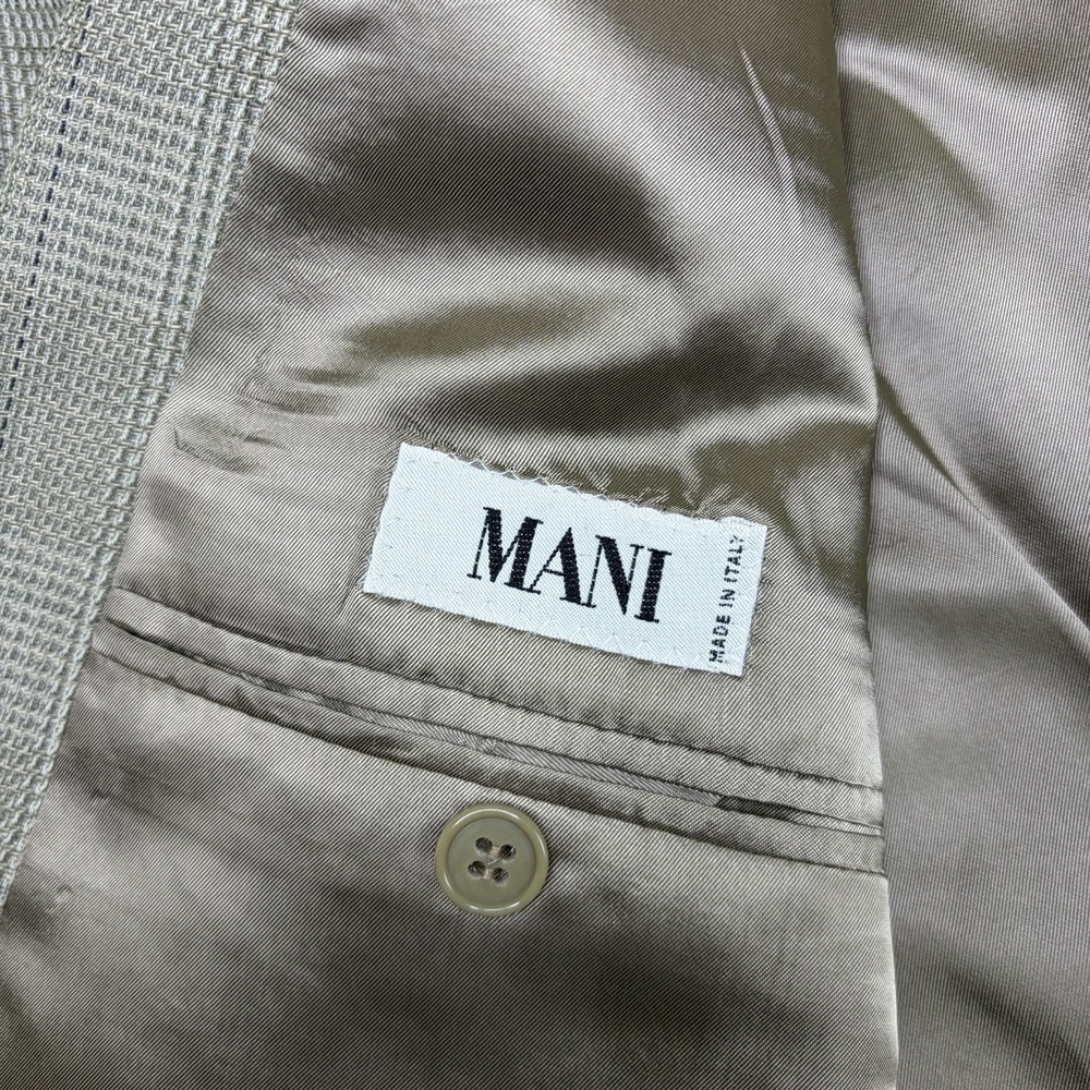 MANI Wool Linen Glen Plaid Striped Double Breasted Blazer Mens 44L Made In Italy - Picture 8 of 12